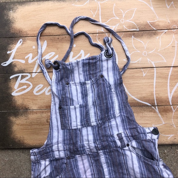 Free People Striped Shortalls (Shorts Overalls) Size 4 - Picture 2 of 10